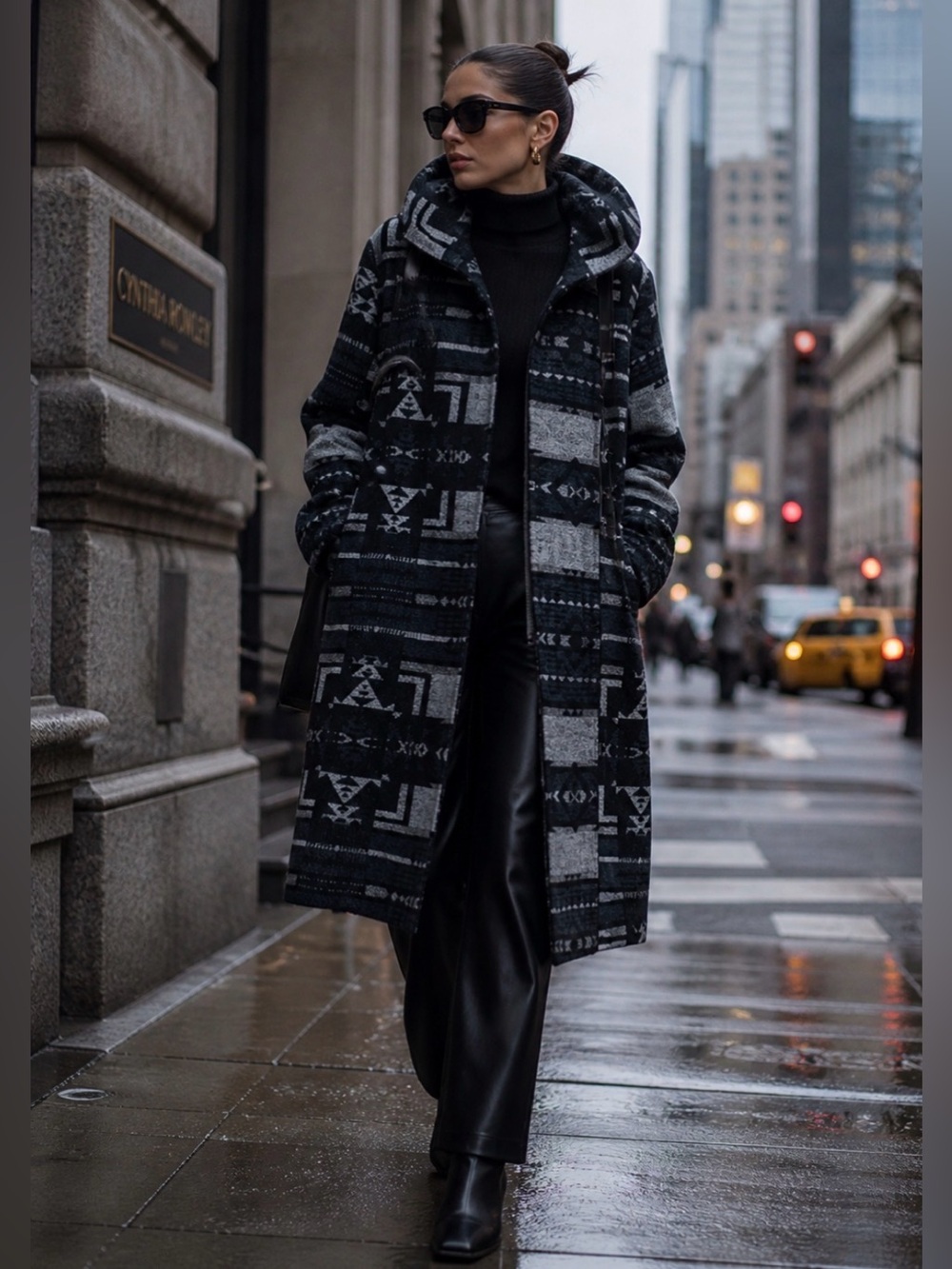 Cynthia Rowley Stylish Black and Gray Women's Coat
